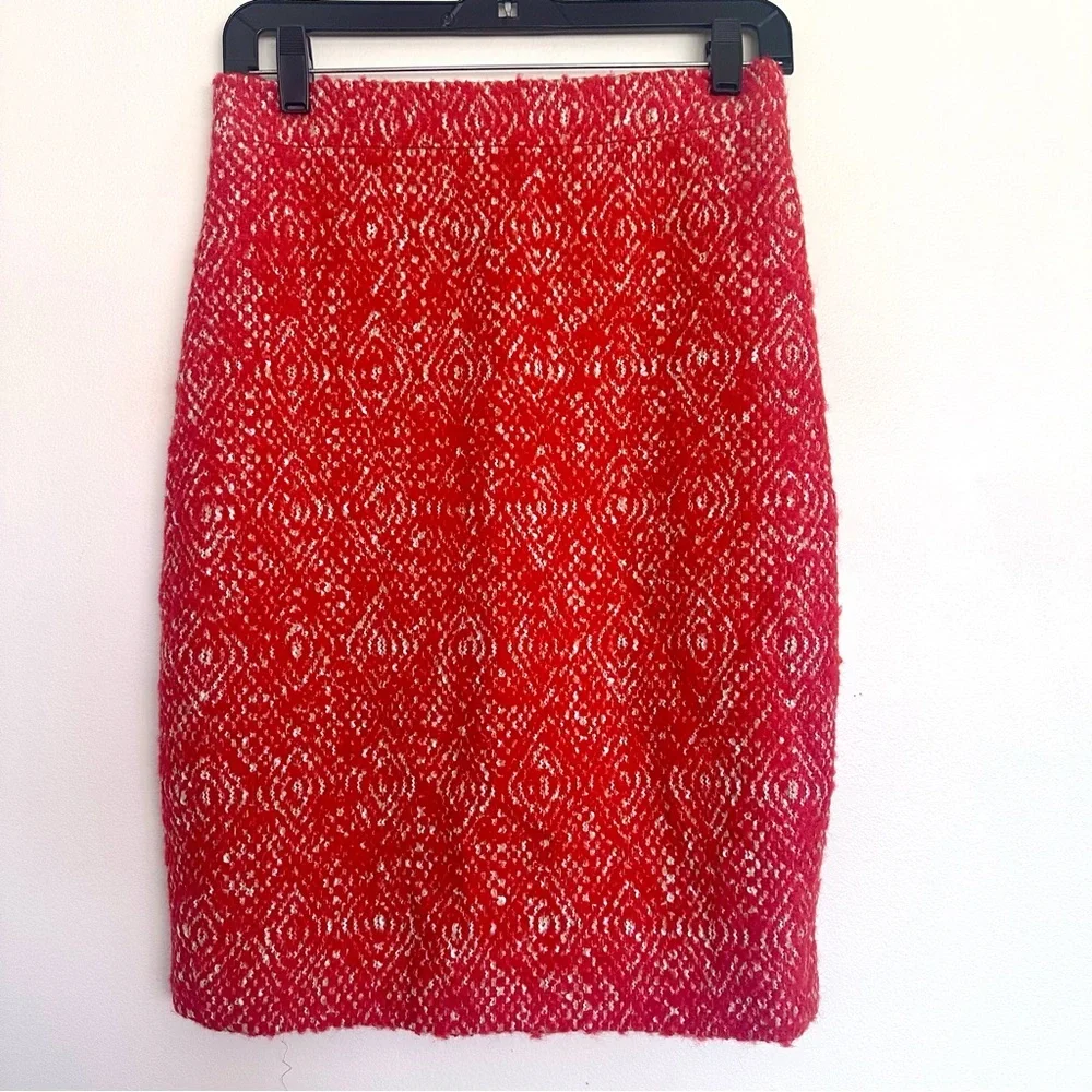 J. Crew Vibrant Orange and White Textured Pencil Skirt Size 4